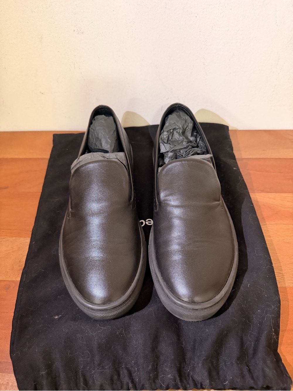 Theory Black Leather Slip-On Loafers